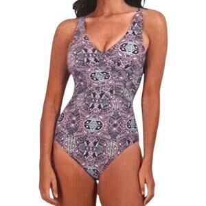 NWT Kathy Ireland Multicolor Geometric Tribal Pattern One Piece Swimsuit